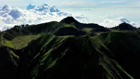 Aerial Drone View Of Ancient Green Volcanic Caldera With Water Pond In Java Stock-Footage 334697805