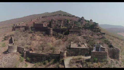 Aerial Drone View of Ancient Hilltop Fort Ruins Vídeo Stock 344644774