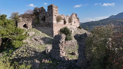 Aerial Drone View of an Ancient Mountain Fortress Stock Footage 340109443
