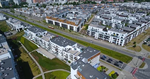 Aerial Drone View Of Apartment Complex In Warsaw Stock Footage 90261119