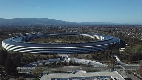 Aerial Drone View of Apple Campus/Apple Park in Cupertino, Ca Stock Footage