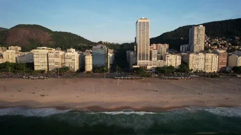 Aerial drone view approaching Avenida Atlantica and Avenida Princesa Isabel in Stock Footage 231122597