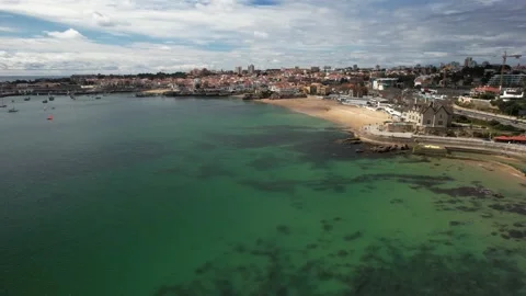 Aerial drone view approaching Cascais bay in Lisbon Region, Portugal Stock Footage 234074309