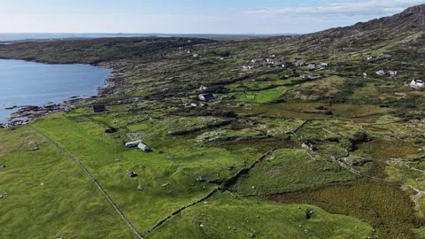 Aerial drone view of the Atlantic coastline near Dog’s Bay, County Galway Stock Footage 343938677