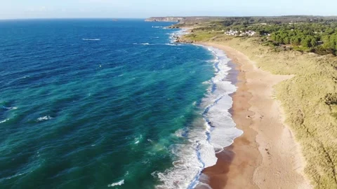 Aerial drone view of Atlantic ocean shore line in Brittany, France Stock Footage 289733099