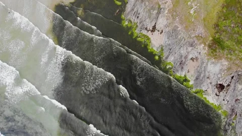 Aerial drone view of Atlantic ocean shore line in Brittany, France Stock Footage 289751334