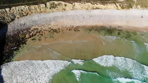 Aerial drone view of Atlantic ocean shore line in Brittany, France Stock Footage 289767390