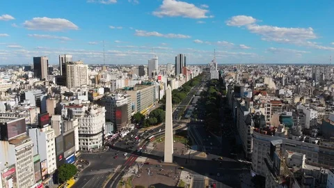 Aerial drone view of Avenida 9 de Julio Obelisk, Buenos Aires Downtown Stock Footage 100899227