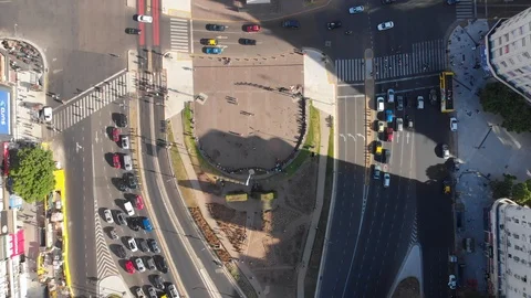 Aerial drone view of Avenida 9 de Julio Obelisk, Buenos Aires Downtown Stock Footage 100899799