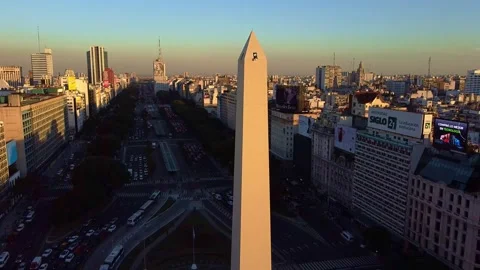 Aerial Drone View Of Avenida 9 De Julio Obelisk, Buenos Aires Downtown Video stock 159324809