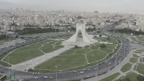 Aerial Drone View of Azadi Tower and Tehran Cityscape with Traffic, 11.7.2020 Stock Footage 330180659