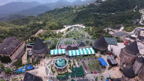 Aerial Drone View of Ba Na Hills SunWorld Amusement Park in Vietnam Stock Footage 338276185