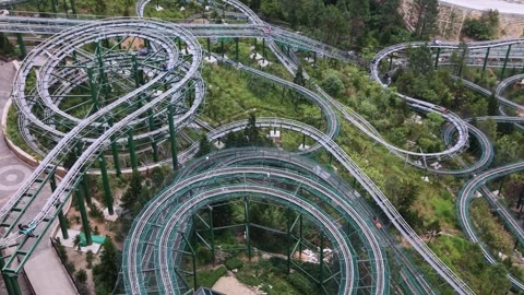 Aerial Drone View of Ba Na Hills SunWorld Roller Coaster and Cable Cars in Stock Footage 339227019