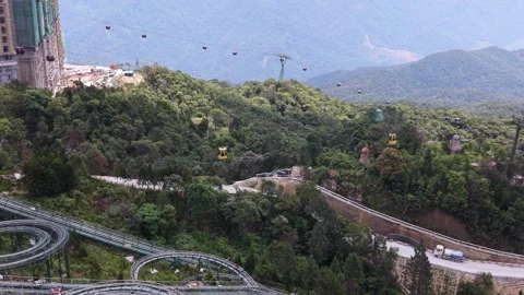 Aerial Drone View of Ba Na Hills Cable Cars and Forest in Vietnam Stock Footage 339227129