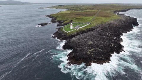 Aerial drone view of Ballyglass Lighthouse, County Mayo, Ireland. Stock Footage 342729072