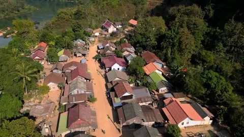Aerial Drone View of Ban Sop Jam Village Remote Mountain Community in Northe Stock Footage 312519785