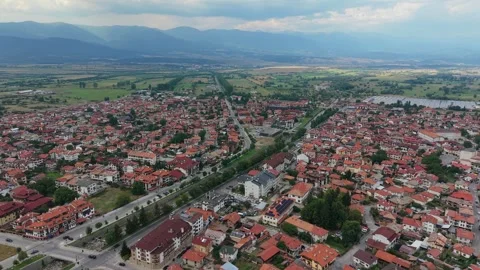 Aerial drone view of Bansko town and mountains in Bulgaria Stock Footage 343645186