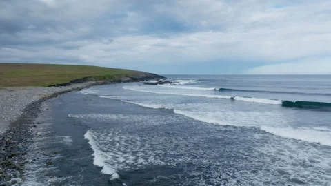 Aerial drone view of Barvas Beach surf lines, Isle of Lewis, Outer Hebrides Stock Footage 320453711