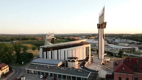 Aerial Drone View of the Basilica of Divine Mercy in Krakow, Poland Stock Footage 342170170