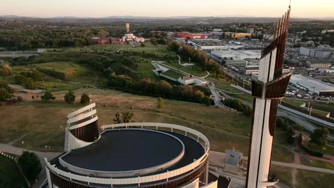 Aerial Drone View of the Basilica of Divine Mercy in Krakow, Poland Stock Footage 342170205