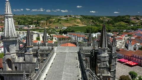 Aerial Drone View of Batalha Monastery. Forward move. Dominican convent Stock Footage 134055232