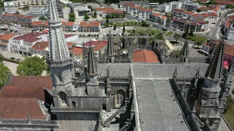 Aerial drone view of Batalha Monastery. Upward reveal. Convent Portugal Stock Footage 134056489