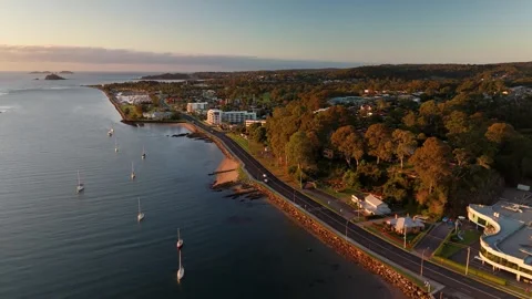Aerial drone view of Batemans Bay on the NSW South Coast, Australia in May 2026 Stock Footage 335445334