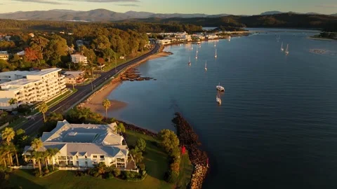 Aerial drone view of Batemans Bay on the NSW South Coast, Australia in May 2026 Stock Footage 335446018