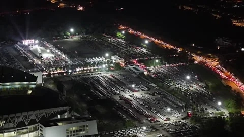 Aerial drone view of Batu Kawan Modifighter automotive motorsport festival Stock Footage 337544550