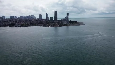 Aerial Drone View of Batumi Seafront with Ferris Wheel, Georgia 4K Stock Footage 343327655