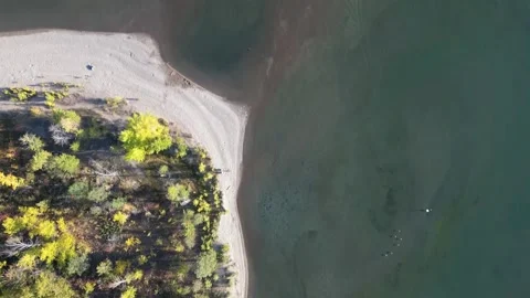 Aerial drone view of beach and lake Stock Footage 220046258