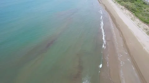 Aerial drone view of the beach and car Stock Footage 242395077