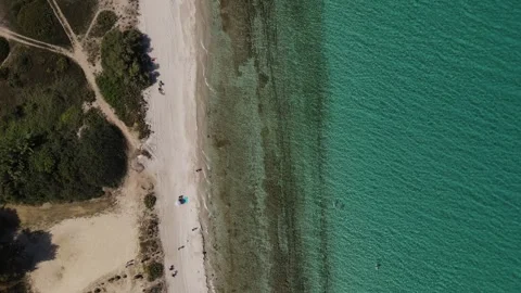 Aerial drone view on beach and sea in Afytos greece holiday and vacation co.. Stock Footage 274506328