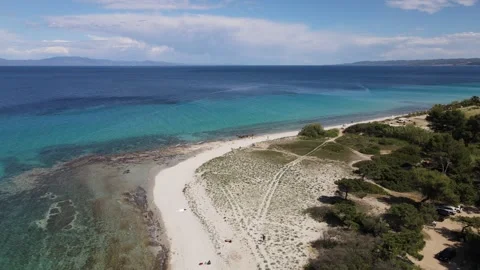 Aerial drone view on beach and sea in Afytos greece holiday and vacation co.. Stock Footage 274506364