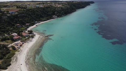 Aerial drone view on beach and sea in Afytos greece holiday and vacation co.. Stock Footage 274506593