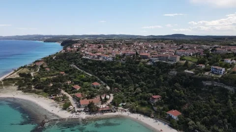 Aerial drone view on beach and sea in Afytos greece holiday and vacation co.. Stock Footage 274506852