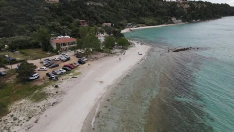 Aerial drone view on beach and sea in Afytos greece holiday and vacation co.. Stock Footage 274507555