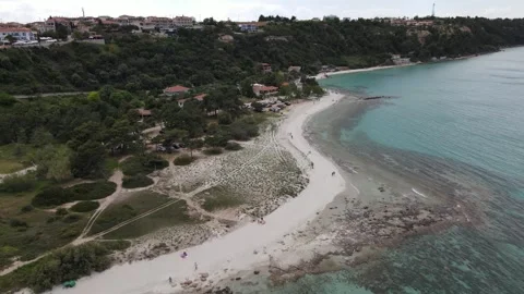 Aerial drone view on beach and sea in Afytos greece holiday and vacation co.. Stock Footage 274507575