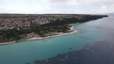 Aerial drone view on beach and sea in Afytos greece holiday and vacation co.. Stock Footage 274507578