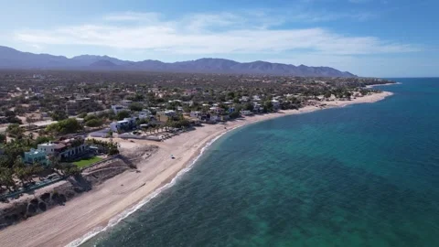 Aerial Drone View of Beach and Turquoise Coastline in Baja California Sur Stock Footage 340429061