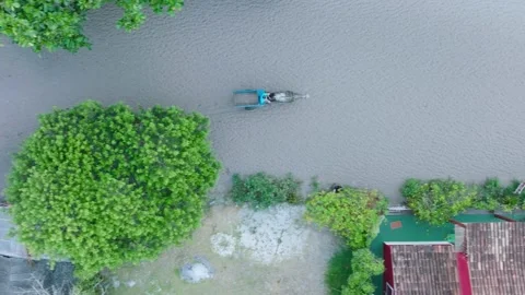 Aerial Drone View of beach town Caraiva Bahia Brazil with Man and Horse Cart Stock Footage 239679146