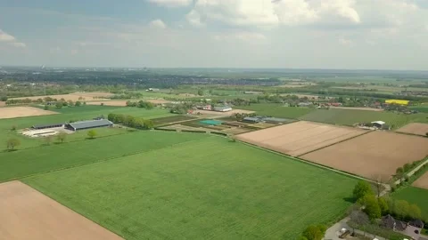 Aerial drone view of the beautiful flat landscape in the countryside of Stock Footage 154250815
