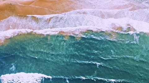 Aerial drone view of beautiful waves in turquoise oceans Stock Footage 71314243