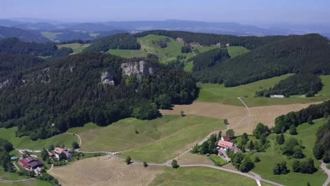 Aerial drone view of the Belchen in summer with lush green nature and panor.. Video stock 323686856