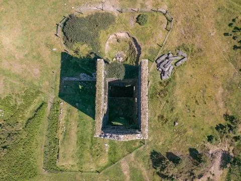 Aerial drone view of Bellingham Engine House on Bodmin Moor England 스톡 사진