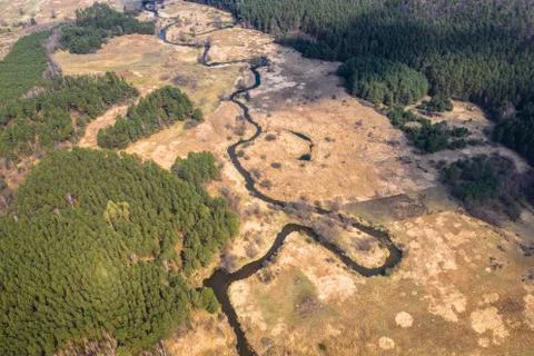 Aerial drone view, the bend of the river with sandy stretches. Foto stock