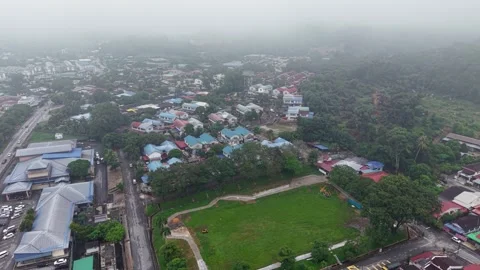Aerial drone view Berapit town park houses and roads Stock Footage 329366279