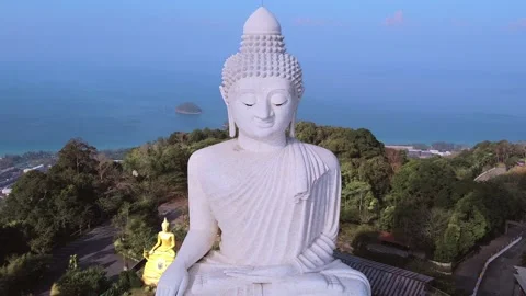 Aerial Drone View of The Big Buddha in Phuket, Thailand, 4K Stock Footage 219611342