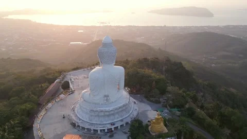 Aerial drone view of the Big Buddha statue in Phuket, Thailand Video stock 336656022