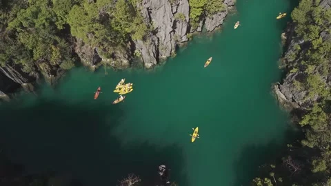 Aerial drone view of Big Lagoon on Miniloc Island Video stock 343082684